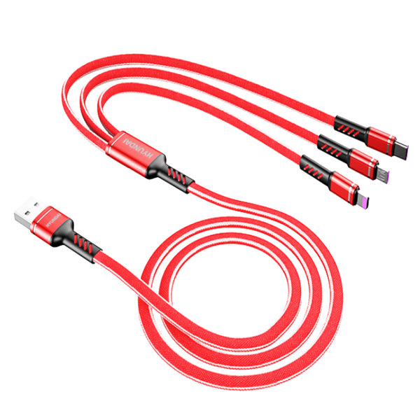 Hyundai Data Cable : HD-CA127 3-in-1 Lightning Micro USB Type-C /(Red-Gold)