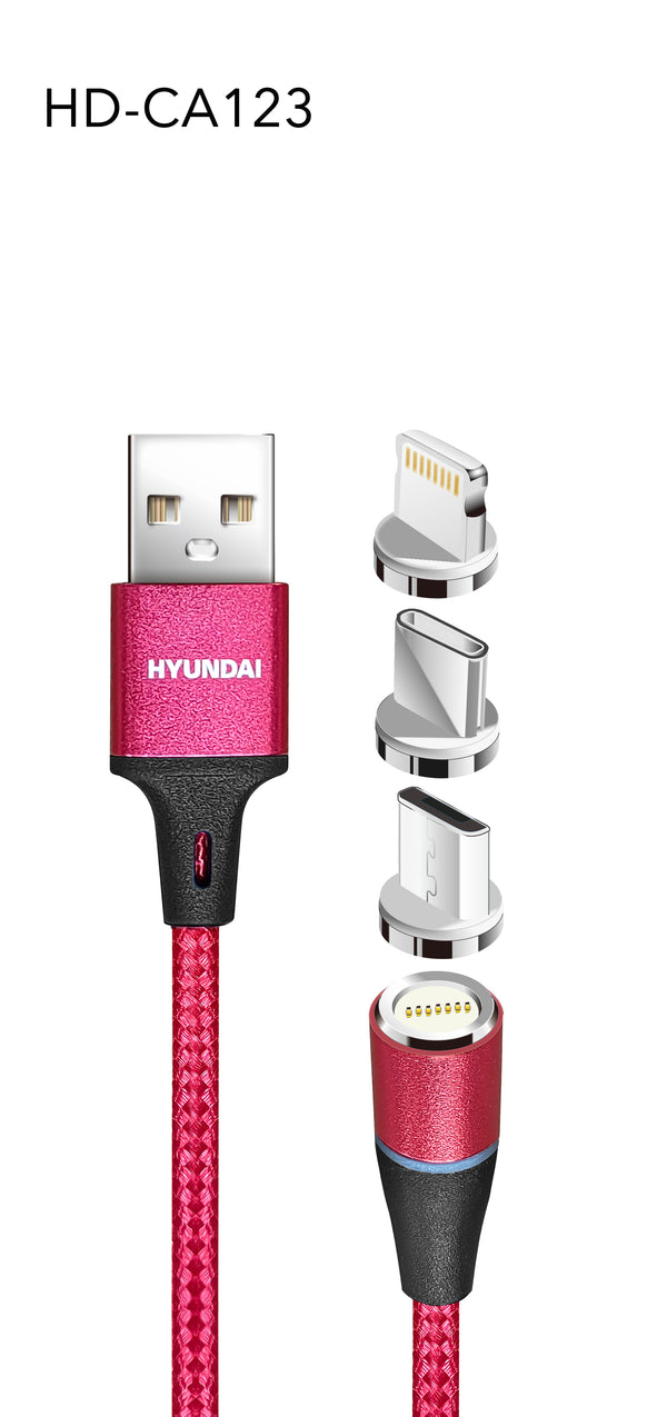 Hyundai 3-in-1 Magnetic Connection Data Cable : HD-CA123 USB to (Type-C/Lightning/Micro-USB)/Multicolor