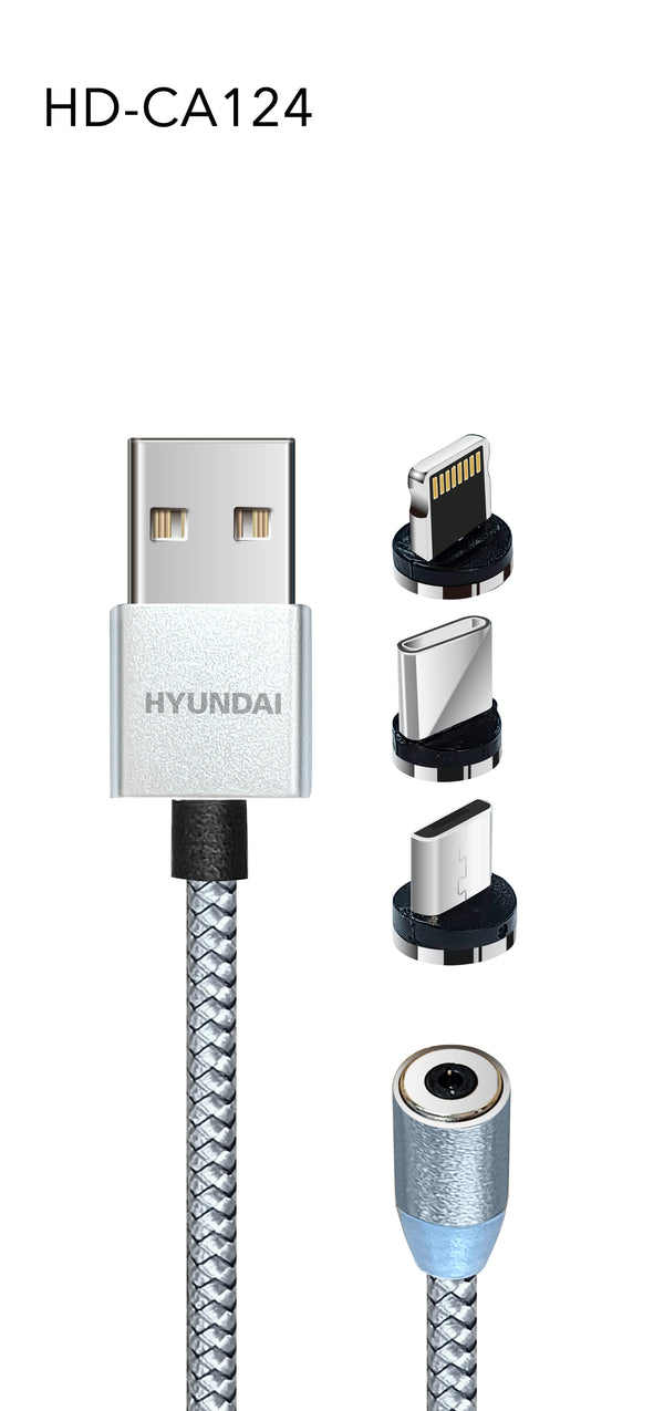 Hyundai 3-in-1 Magnet Connection Data Cable : HD-CA124 (Type-c/Lightning/Mirco-USB)/ Multicolor