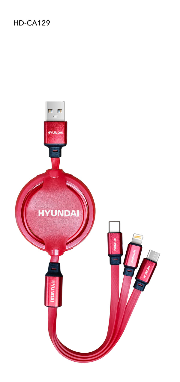 Hyundai 3-in-1 Data Cable : HD-CA129 (USB toType-c/Lightning/Micro-USB)/Red