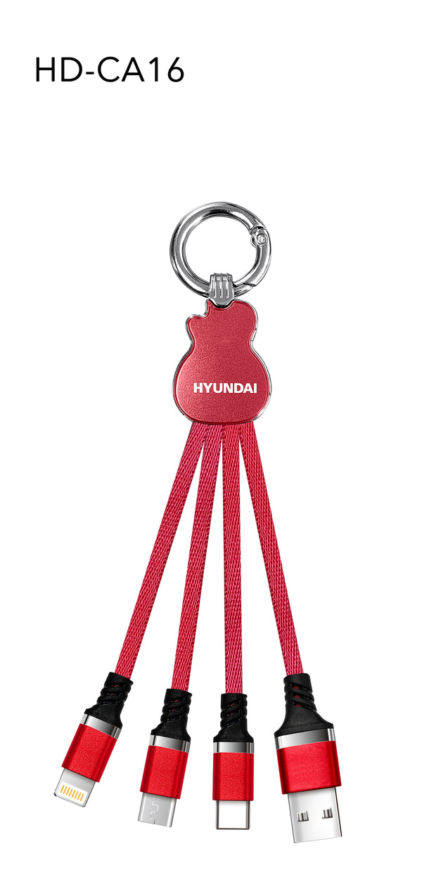 Hyundai 3-in-1 Data Cable(15 cm) : HD-CA16 USB to (Type-C/Lightning/Micro-USB)/Multicolor